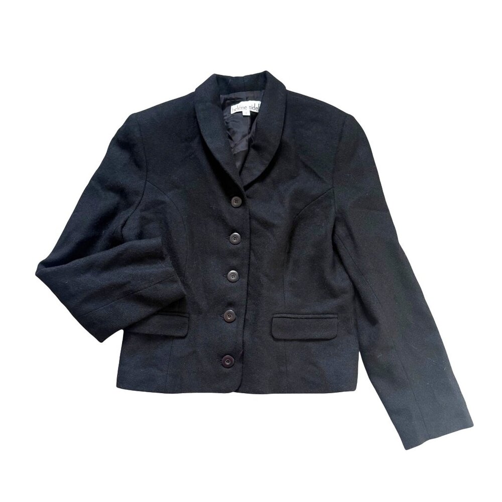 Helene Sidel Women's Blazer Jacket Sz 12 Black Wool Blend Business Coat Vintage